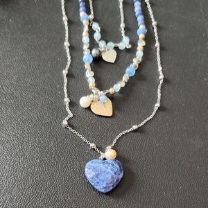 Blue Heart Pendant Necklace Set